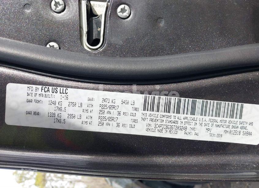 Photo 9 of 2016 Dodge Journey SXT (VIN 3C4PDCBG3GT203248)