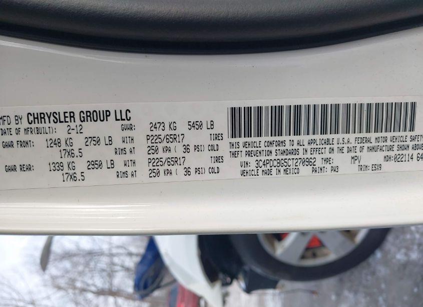 Photo 9 of 2012 Dodge Journey SXT (VIN 3C4PDCBG5CT270962)