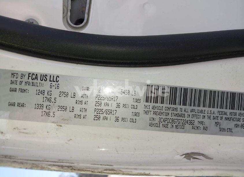 Photo 9 of 2016 Dodge Journey SXT (VIN 3C4PDCBG7GT224362)