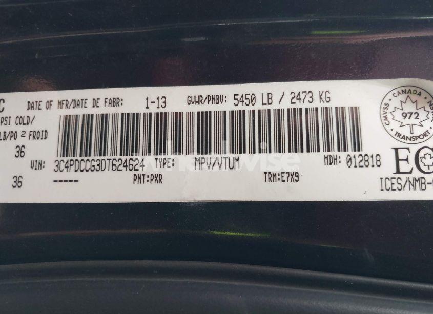 Photo 9 of 2013 Dodge Journey SXT/CREW (VIN 3C4PDCCG3DT624624)