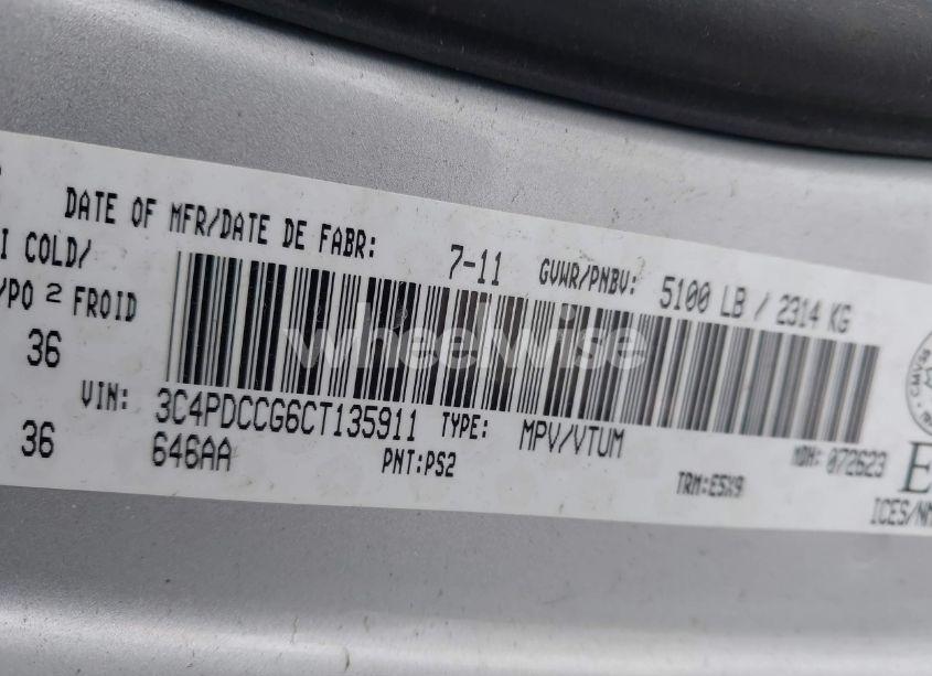 Photo 9 of 2012 Dodge Journey SXT CREW (VIN 3C4PDCCG6CT135911)