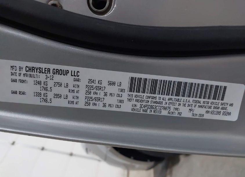 Photo 9 of 2012 Dodge Journey SXT (VIN 3C4PDDBG3CT270075)