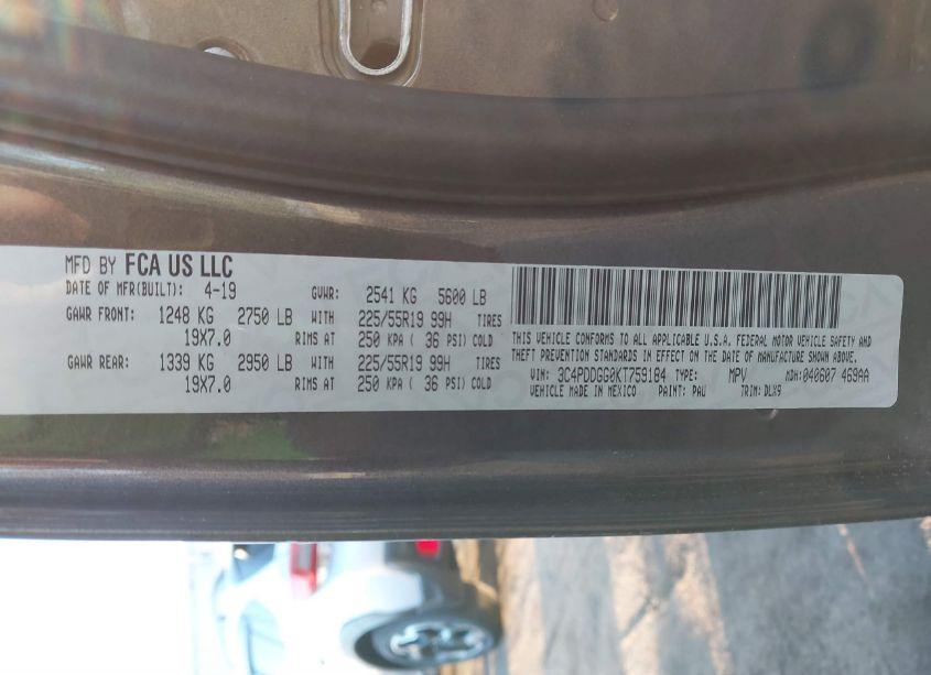 Photo 9 of 2019 Dodge Journey CROSSROAD AWD (VIN 3C4PDDGG0KT759184)