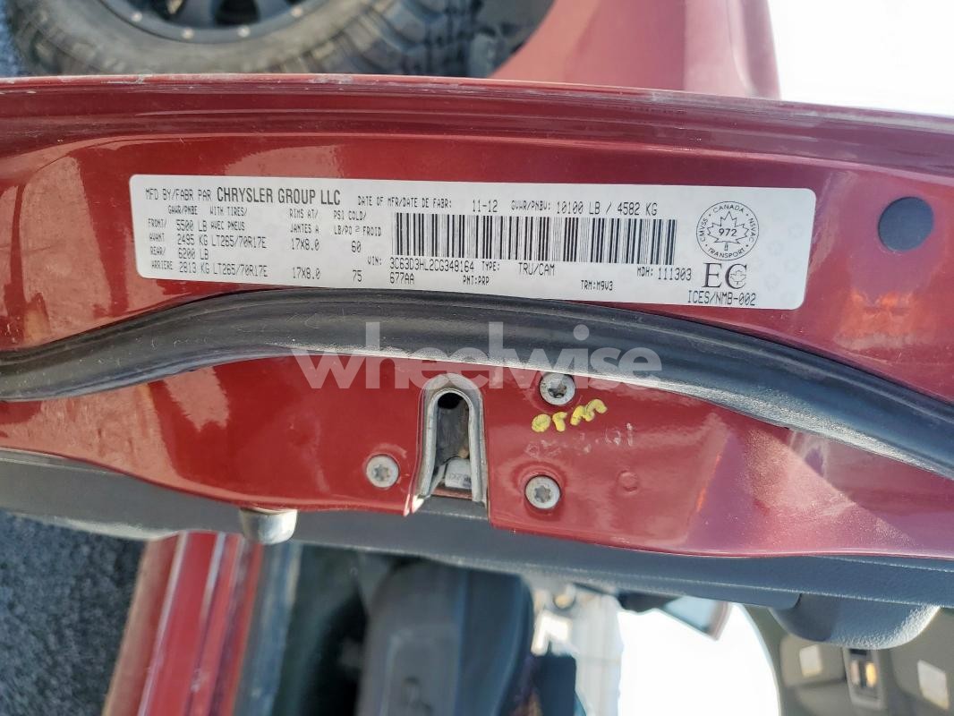 2012 DODGE TRUCK RAM 3500 CREW LONG 4 (VIN 3C63D3HL2CG348164) main photo