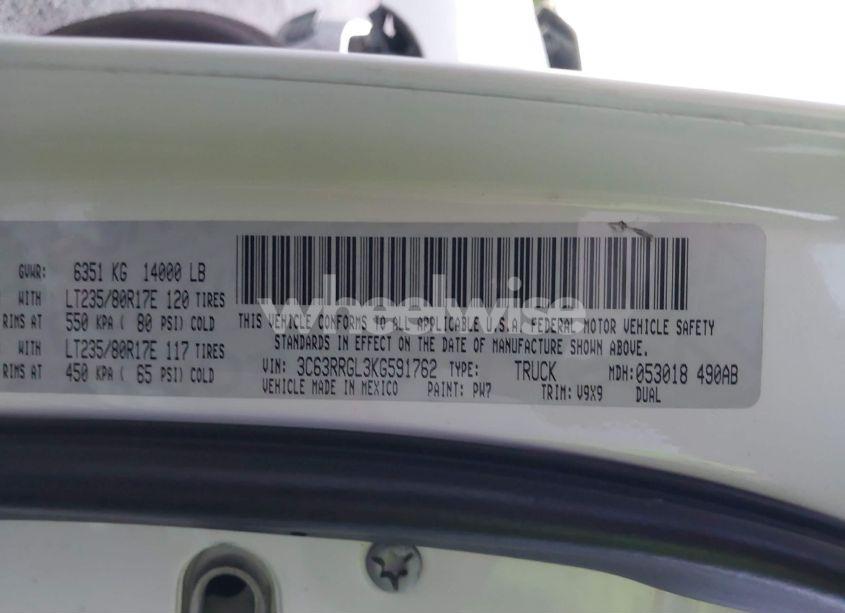 Photo 9 of 2019 Ram 3500 TRADESMAN 4X4 8' BOX (VIN 3C63RRGL3KG591762)