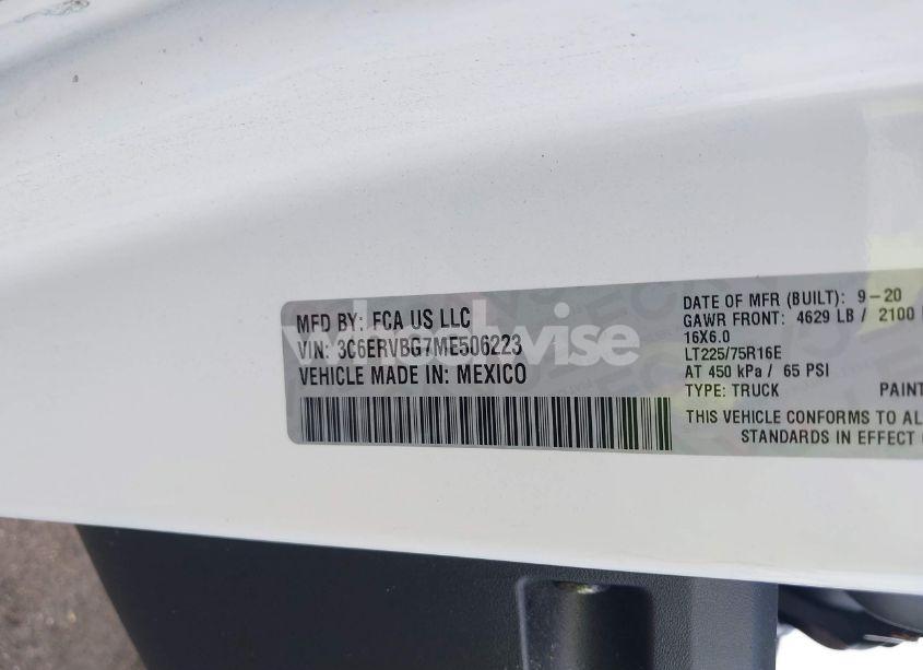 Photo 9 of 2021 Ram Promaster 1500 HIGH ROOF 136 WB (VIN 3C6ERVBG7ME506223)