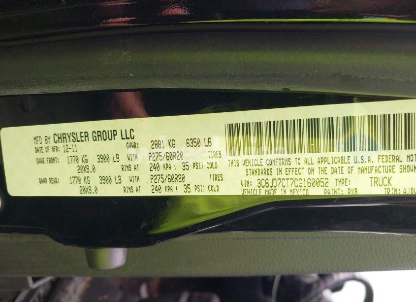 Photo 9 of 2012 Ram 1500 SPORT (VIN 3C6JD7CT7CG160052)