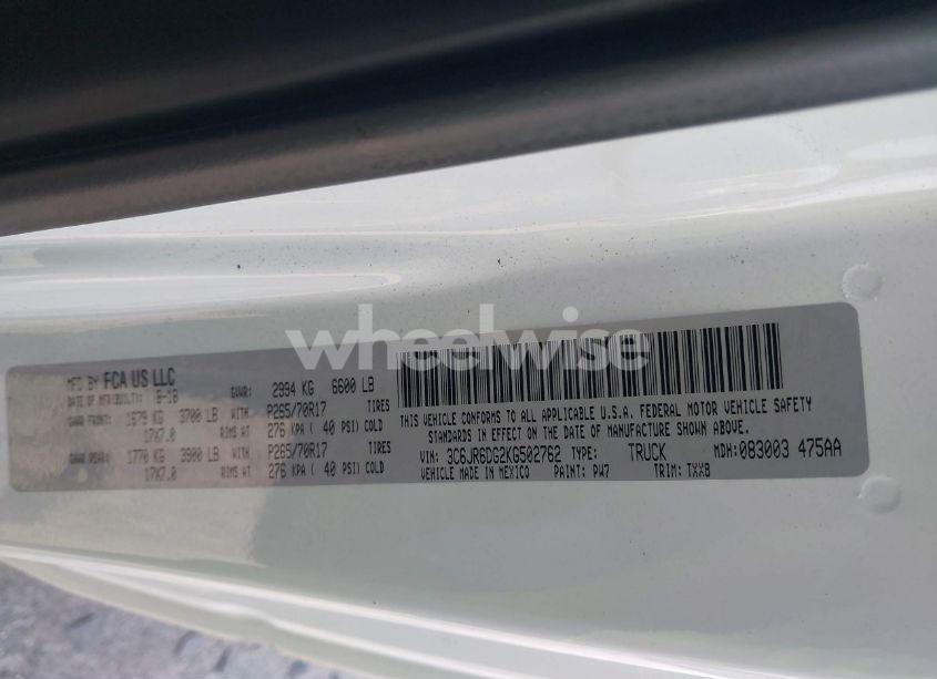 Photo 9 of 2019 Ram 1500 CLASSIC TRADESMAN 4X2 8' BOX (VIN 3C6JR6DG2KG502762)