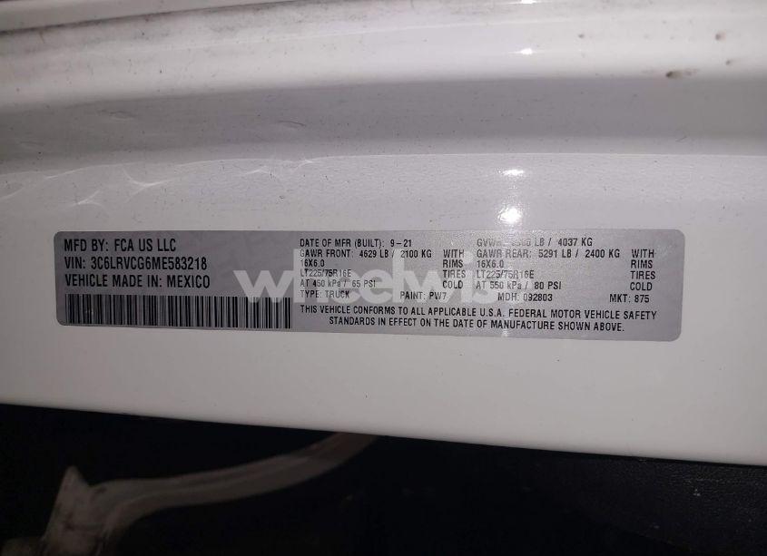Photo 9 of 2021 Ram Promaster 2500 HIGH ROOF 136 WB (VIN 3C6LRVCG6ME583218)
