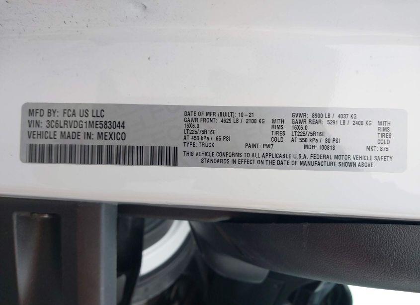 Photo 9 of 2021 Ram Promaster 2500 HIGH ROOF 159 WB (VIN 3C6LRVDG1ME583044)