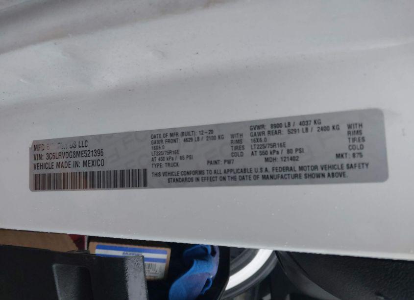 Photo 9 of 2021 Ram Promaster 2500 HIGH ROOF 159 WB (VIN 3C6LRVDG8ME521396)