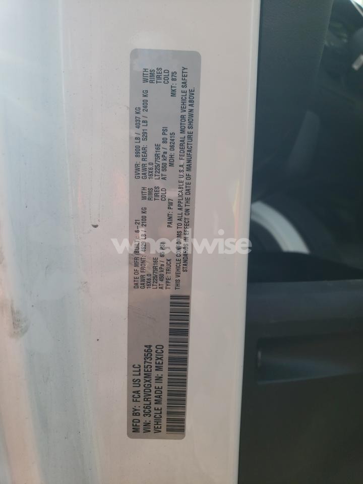 Photo 13 of 2021 RAM PROMASTER 2500 2500 HIGH (VIN 3C6LRVDGXME573564)