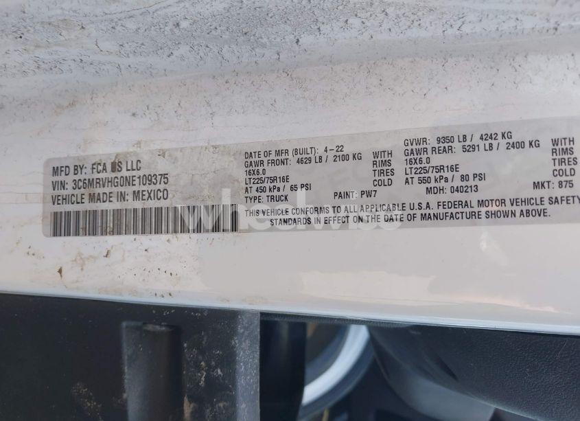 Photo 9 of 2022 Ram Promaster 3500 HIGH ROOF 159 WB (VIN 3C6MRVHG0NE109375)