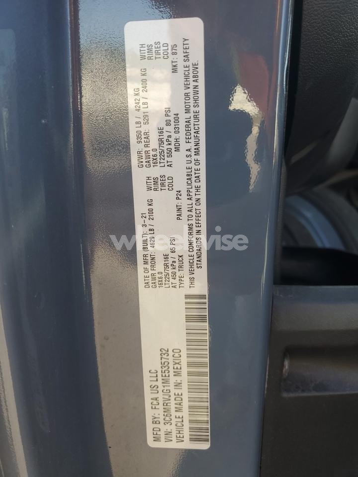 Photo 13 of 2021 RAM PROMASTER 3500 3500 HIGH (VIN 3C6MRVJG1ME535732)