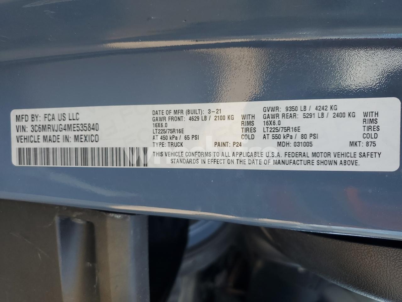 Photo 12 of 2021 RAM PROMASTER 3500 3500 HIGH (VIN 3C6MRVJG4ME535840)