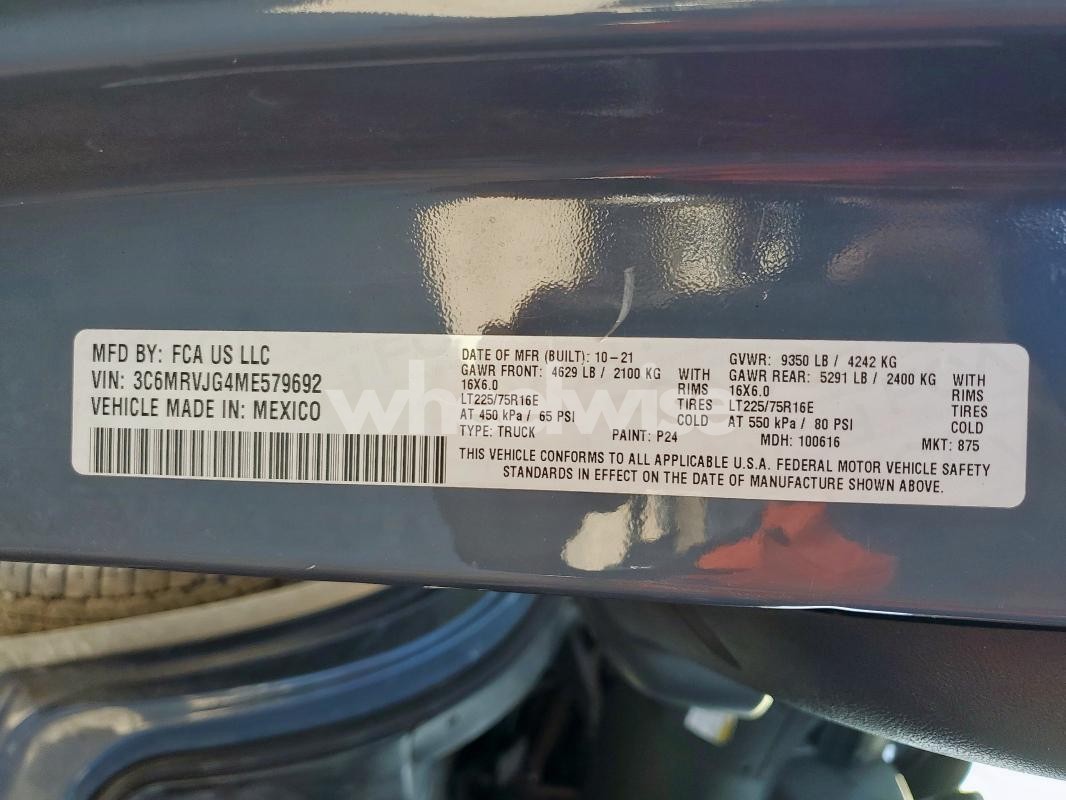 Photo 6 of 2021 RAM PROMASTER 3500 3500 HIGH (VIN 3C6MRVJG4ME579692)