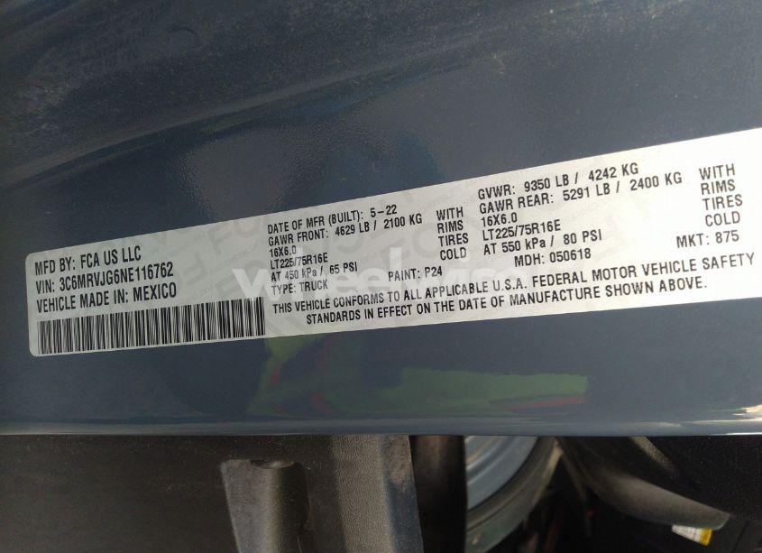 Photo 9 of 2022 Ram Promaster 3500 CARGO VAN HIGH ROOF 159 WB EXT (VIN 3C6MRVJG6NE116762)