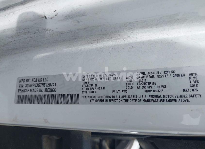 Photo 9 of 2022 Ram Promaster 3500 CARGO VAN HIGH ROOF 159 WB EXT (VIN 3C6MRVJG7NE120741)