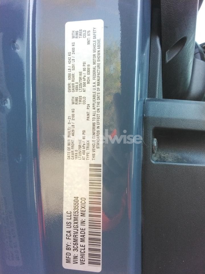 Photo 13 of 2021 RAM PROMASTER 3500 3500 HIGH (VIN 3C6MRVJGXME535504)