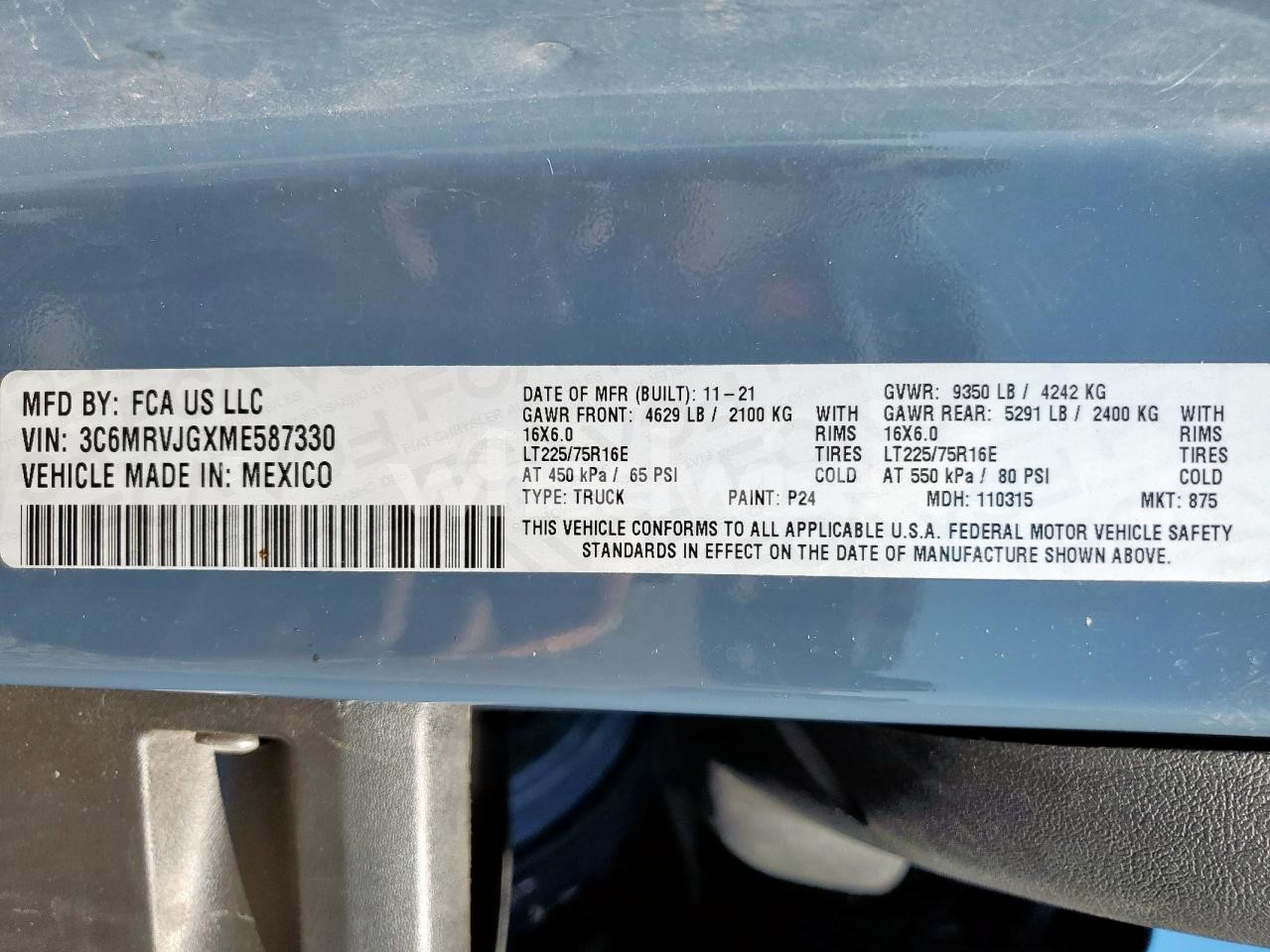 Photo 13 of 2021 RAM PROMASTER 3500 3500 HIGH (VIN 3C6MRVJGXME587330)