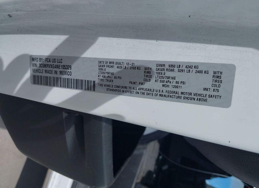 Photo 9 of 2022 Ram Promaster 3500 HIGH ROOF 136 WB (VIN 3C6MRVXG4NE105329)