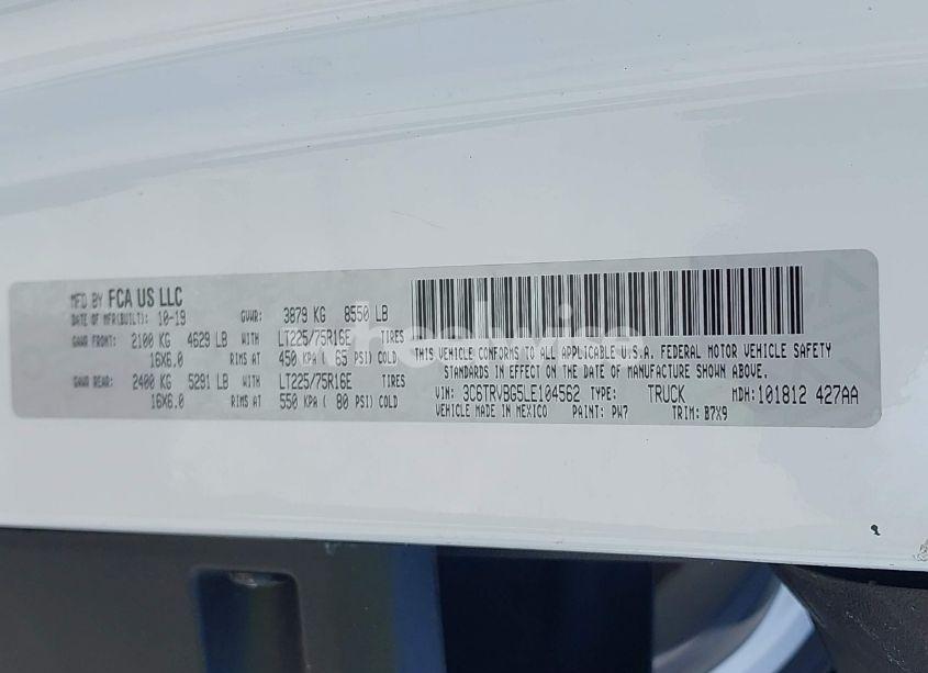 Photo 9 of 2020 Ram Promaster 1500 HIGH ROOF 136 WB (VIN 3C6TRVBG5LE104562)