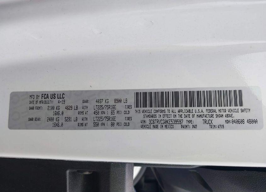 Photo 9 of 2019 Ram Promaster 2500 (VIN 3C6TRVCG0KE539597)