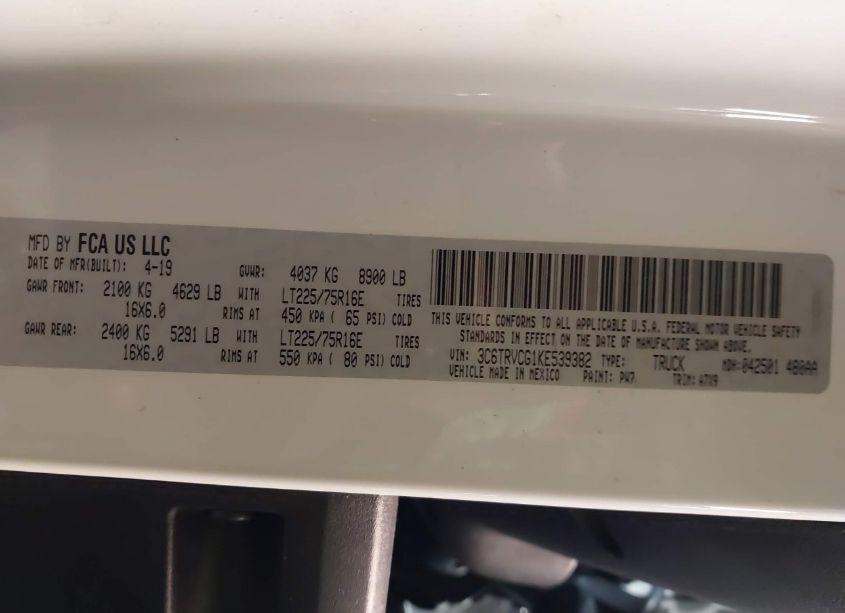 Photo 9 of 2019 Ram Promaster 2500 HIGH ROOF 136 WB (VIN 3C6TRVCG1KE539382)