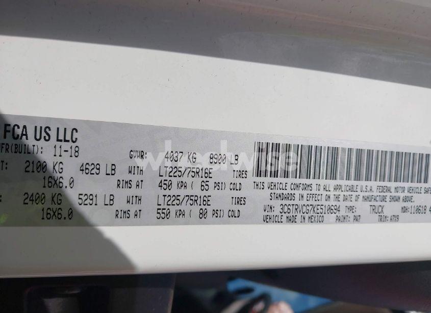 Photo 9 of 2019 Ram Promaster 2500 HIGH ROOF 136 WB (VIN 3C6TRVCG7KE510694)