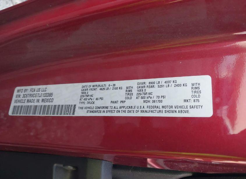 Photo 9 of 2020 Ram Promaster 2500 HIGH ROOF 136 WB (VIN 3C6TRVCG7LE133365)