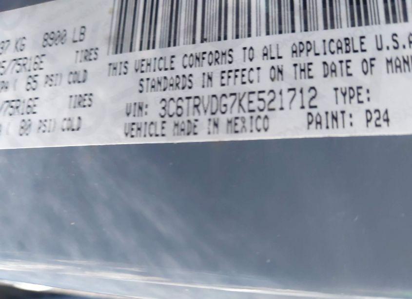 Photo 9 of 2019 Ram Promaster 2500 HIGH ROOF 159 WB (VIN 3C6TRVDG7KE521712)