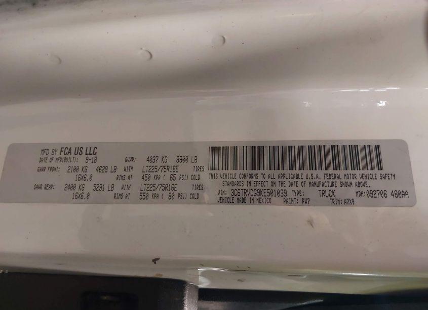 Photo 9 of 2019 Ram Promaster 2500 HIGH ROOF 159 WB (VIN 3C6TRVDG9KE501039)