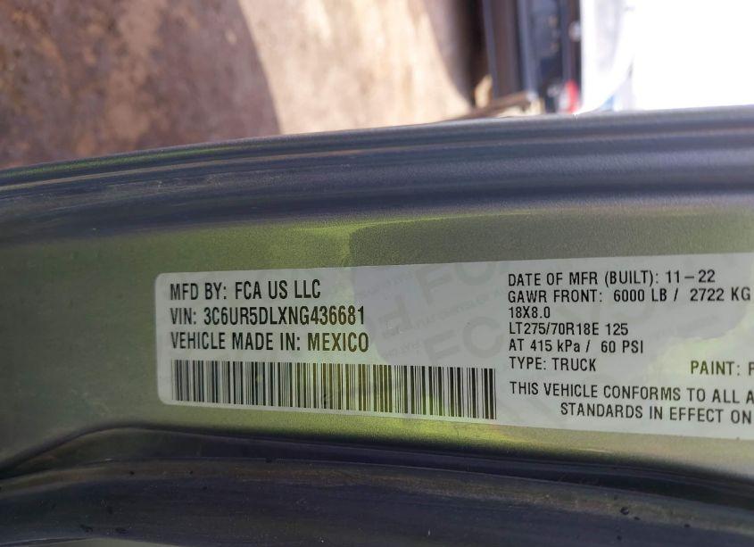 Photo 9 of 2022 Ram 2500 BIG HORN 4X4 6'4 BOX (VIN 3C6UR5DLXNG436681)