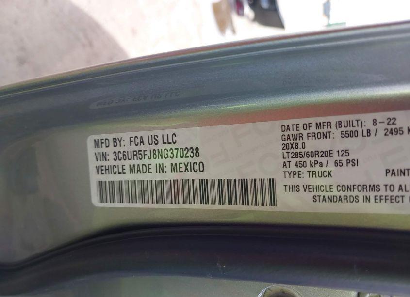 Photo 9 of 2022 Ram 2500 LARAMIE 4X4 6'4 BOX (VIN 3C6UR5FJ8NG370238)