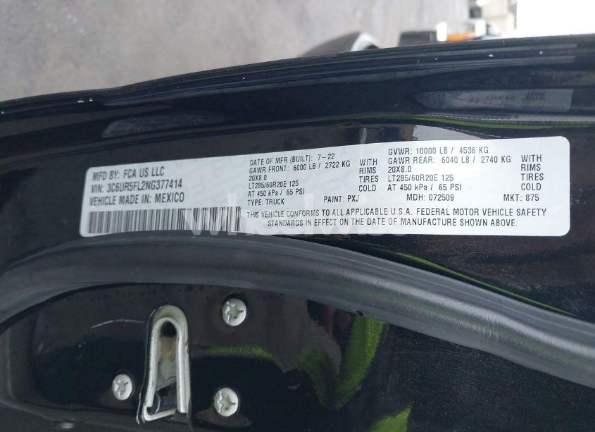 Photo 9 of 2022 Ram 2500 LARAMIE 4X4 6'4 BOX (VIN 3C6UR5FL2NG377414)