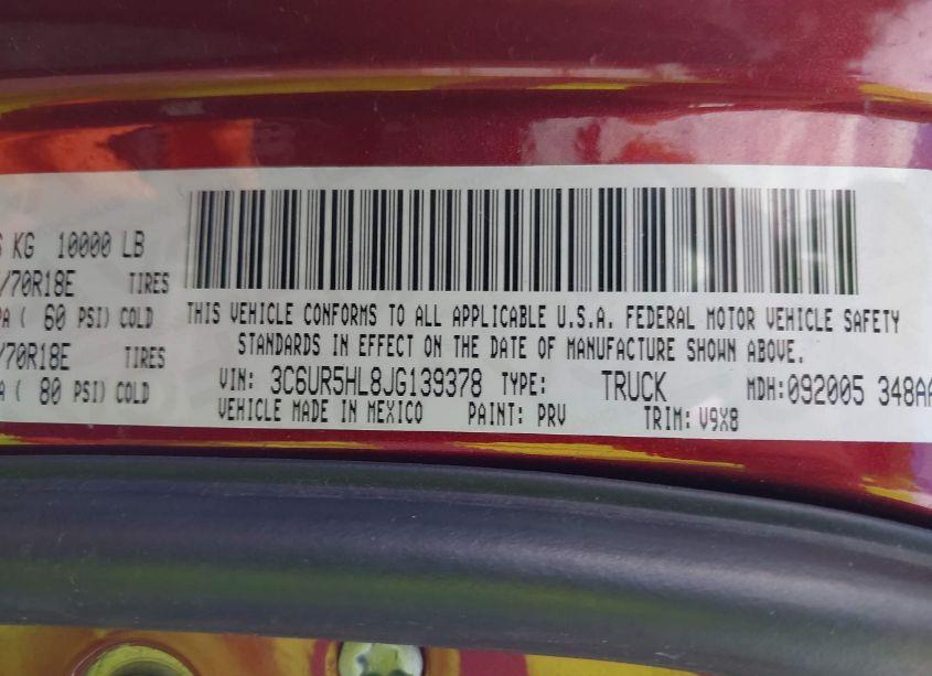 Photo 9 of 2018 Ram 2500 TRADESMAN 4X4 8' BOX (VIN 3C6UR5HL8JG139378)