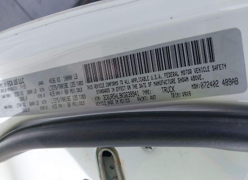 Photo 9 of 2019 Ram 2500 TRADESMAN 4X4 8' BOX (VIN 3C6UR5HL9KG639941)