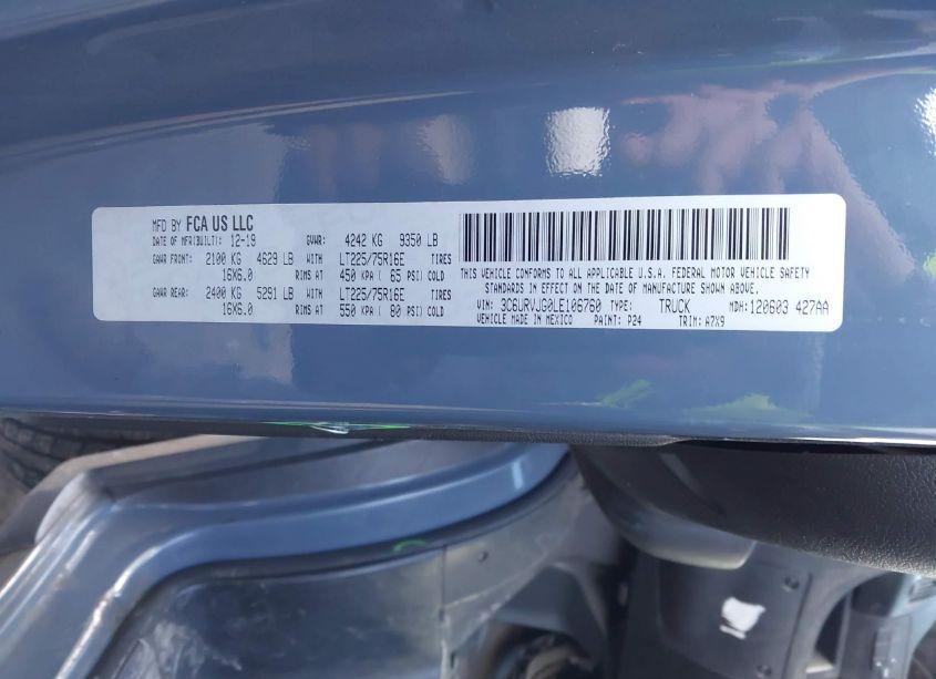 Photo 9 of 2020 Ram Promaster 3500 CARGO VAN HIGH ROOF 159 WB EXT (VIN 3C6URVJG0LE106760)