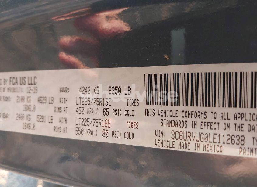 Photo 9 of 2020 Ram Promaster 3500 CARGO VAN HIGH ROOF 159 WB EXT (VIN 3C6URVJG0LE112638)