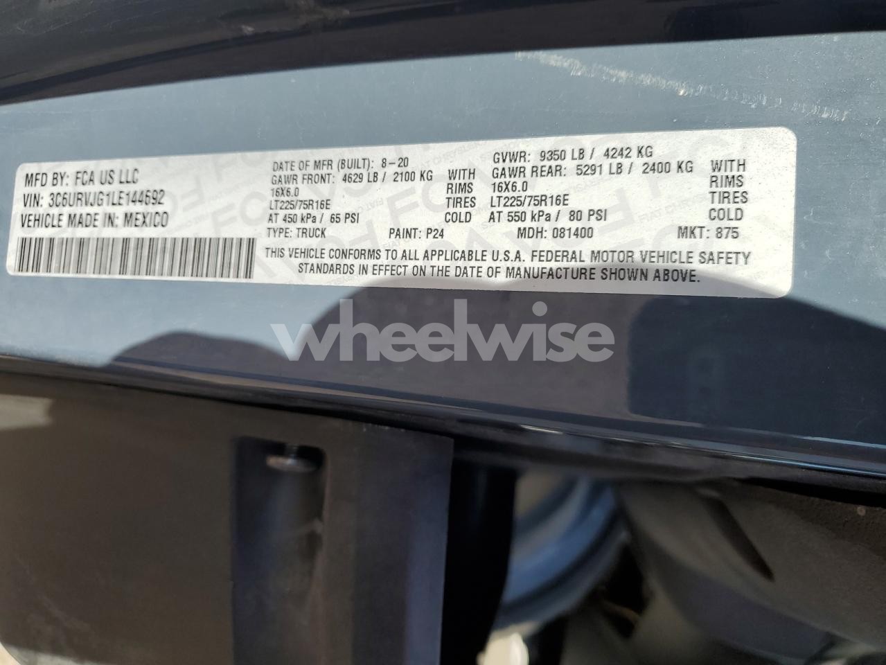 Photo 12 of 2020 RAM PROMASTER 3500 3500 HIGH (VIN 3C6URVJG1LE144692)