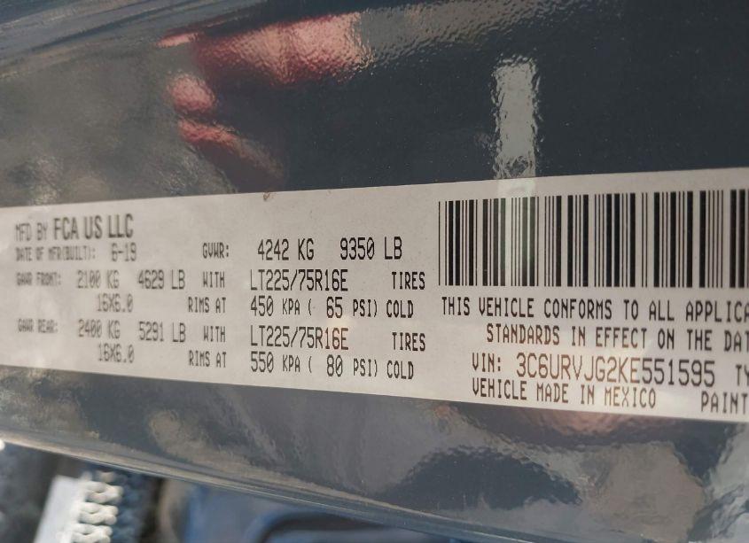 Photo 9 of 2019 Ram Promaster 3500 CARGO VAN HIGH ROOF 159 WB EXT (VIN 3C6URVJG2KE551595)