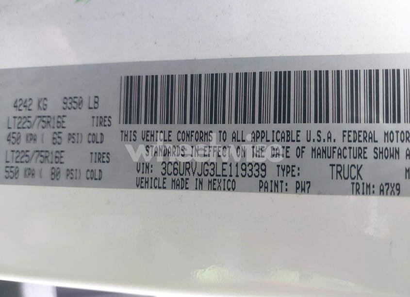 Photo 9 of 2020 Ram Promaster 3500 CARGO VAN HIGH ROOF 159 WB EXT (VIN 3C6URVJG3LE119339)