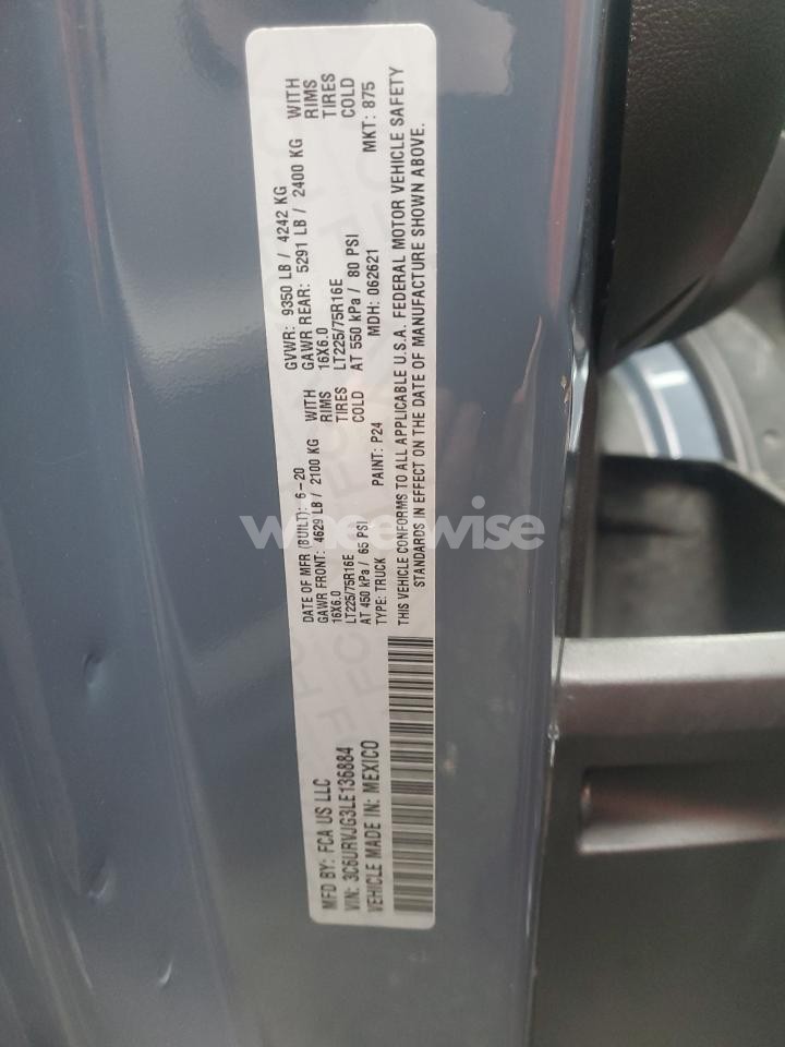 Photo 12 of 2020 RAM PROMASTER 3500 3500 HIGH (VIN 3C6URVJG3LE136884)