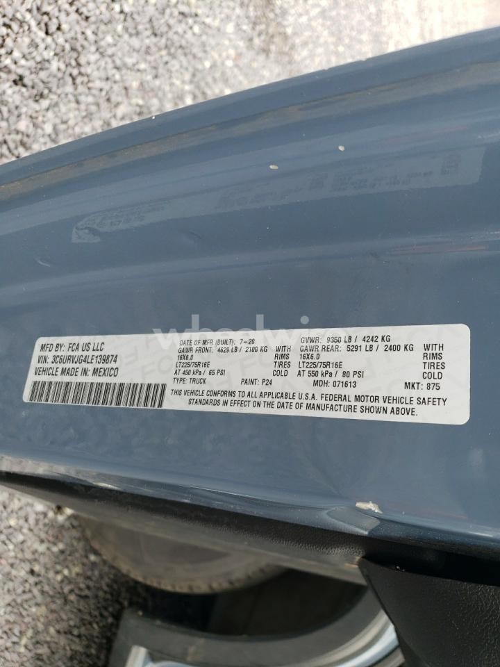 Photo 13 of 2020 RAM PROMASTER 3500 3500 HIGH (VIN 3C6URVJG4LE139874)