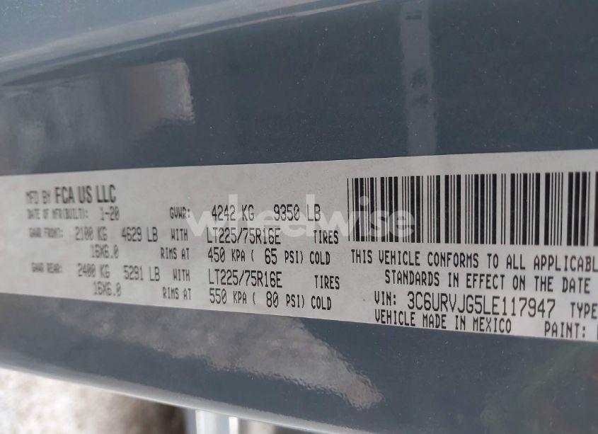 Photo 9 of 2020 Ram Promaster 3500 CARGO VAN HIGH ROOF 159 WB EXT (VIN 3C6URVJG5LE117947)