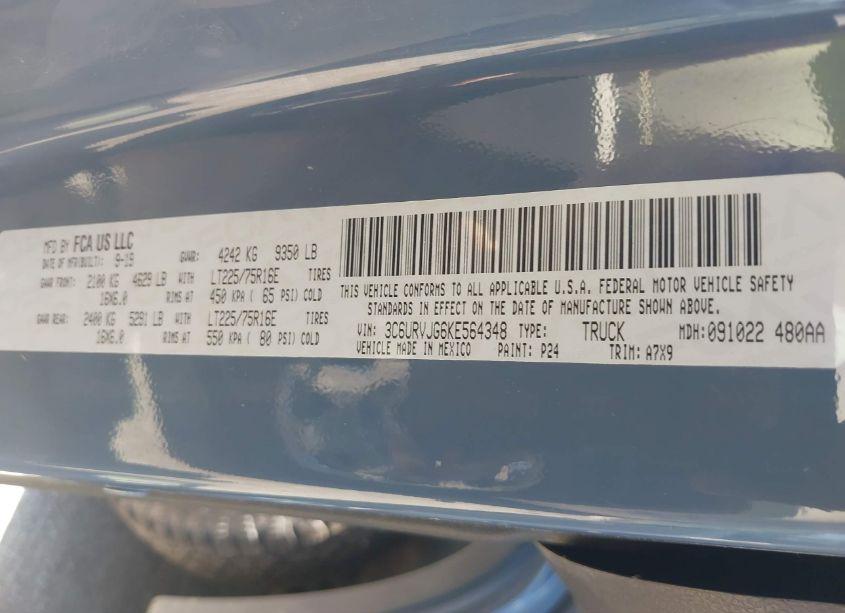 Photo 9 of 2019 Ram Promaster 3500 CARGO VAN HIGH ROOF 159 WB EXT (VIN 3C6URVJG6KE564348)