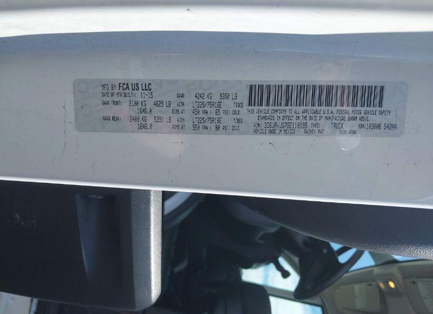 Photo 9 of 2016 Ram Promaster 3500 HIGH ROOF (VIN 3C6URVJG7GE110195)