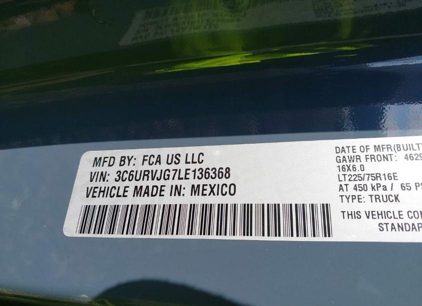 Photo 8 of 2020 Ram Promaster 3500 CARGO VAN HIGH ROOF 159 WB EXT (VIN 3C6URVJG7LE136368)