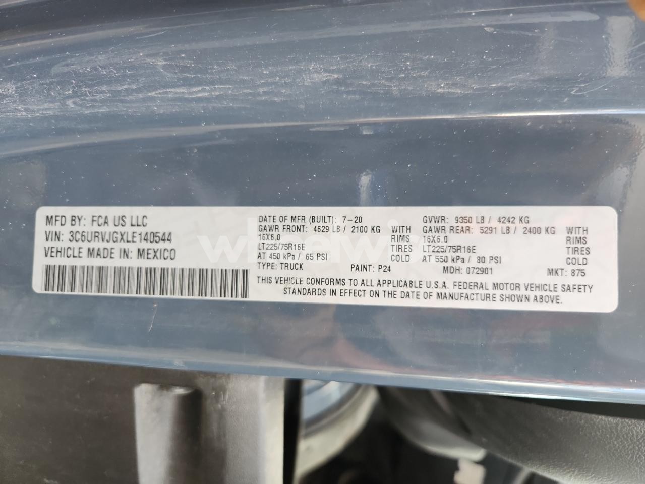 Photo 13 of 2020 RAM PROMASTER 3500 3500 HIGH (VIN 3C6URVJGXLE140544)