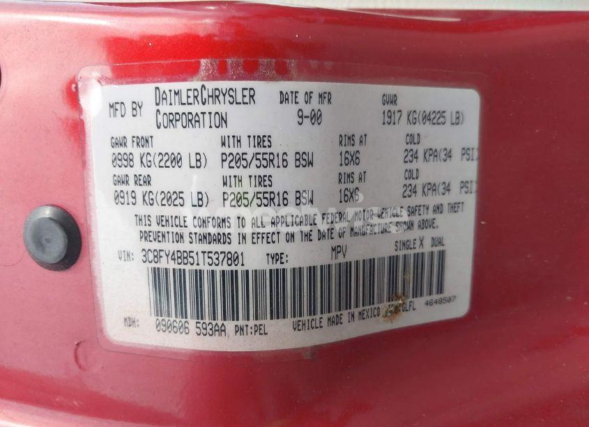 Photo 9 of 2001 Chrysler Pt CRUISER (VIN 3C8FY4BB51T537801)